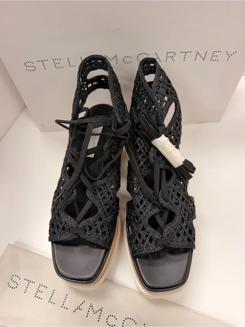 Stella McCartney Raffia Elyse Platform Wedge Sandals